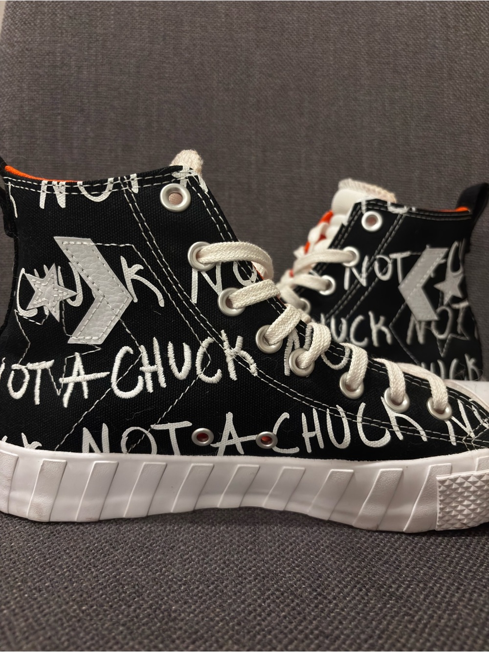 Converse Black & White 'Not A Chuck' High-Top Sneakers with Orange Lining - Picture 4 of 10